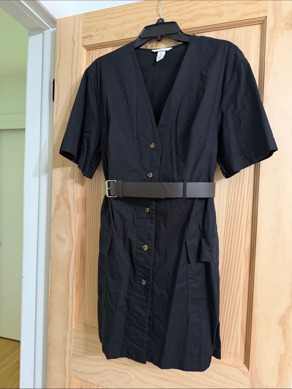 H&M Black Button-Front Mini Dress with Belt